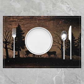 Feelyou Hunting Deer Table Place Mats, Deer Placemats Set of 4 for Boys Girls Black Deer Placemat Cute Dear Indoor Outdoor Decor Table Mats Washable 18"x12"