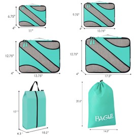 BAGAIL 6 Set Packing Cubes,Travel Luggage Packing Organizers(5set+Laundry bag Turquoise)