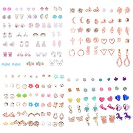 NEWITIN 100 Pairs Colorful Cute Stud Earrings for Girls Hypoallergenic Earrings Stainless Steel Earrings for Girls and Women