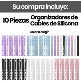 10 Organizador de Cables Reutilizables Lavables de Silicona Sujeta Cables, Management, Cinchos con Hebilla de Bloqueo, Elástica Zip Ties, Bridas para Cables para Viaje, Casa (Blanco)