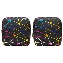 TUOJINRUIDA Pack of 2 Storage Bags for Sanitary Napkins with Geometric Patterns, Portable PU Storage Bags for Feminine, Ideal for Teenage Girls, Women and Ladies (Iridescent Black)