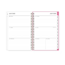 Blue Sky 2025-2026 Weekly and Monthly Academic Year Planner Calendar, July 2025 - June 2026, 5" x 8", Flexible Cover, Wirebound, Laminated Tabs, Roosevelt Pink