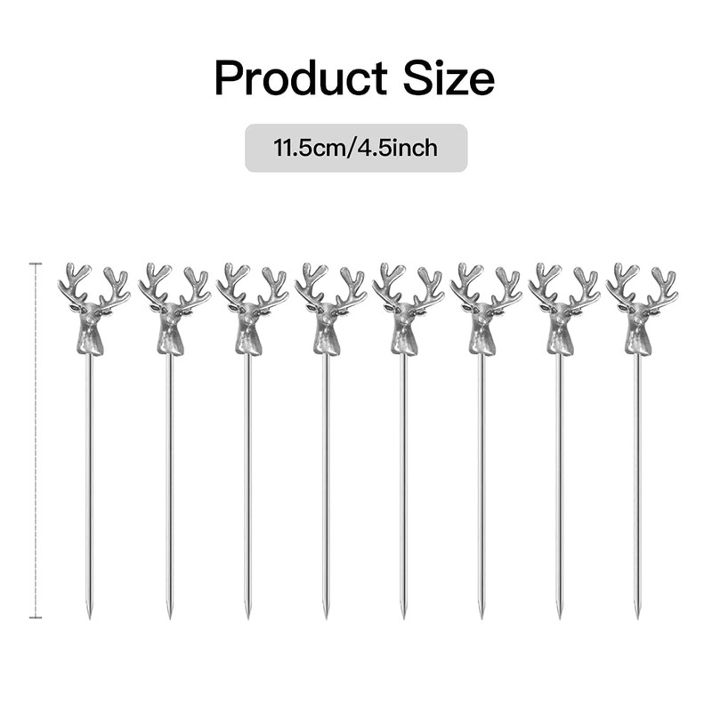 Mewuthede Cocktail Picks,8 Piece Stainless Steel Deer Head Shape Martini