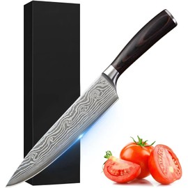 Cuchillo de Chef de 34 cm - Cuchillo de Cocina de Acero Inoxidable - Cuchillo Japonés de Damasco - Cuchillo de Cocina Profesional Extra Afilado para Cortar Carne/Frutas/Verduras