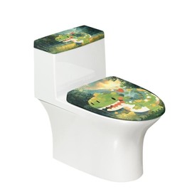 Daulesho Forest Cartoon Dinosaur Bathroom Toilet Seat Cover Set Funny 3D Dinosaur Toilet Lid Cover & Tank Cover Ancient Times Dinosaur Indoor Universal Fit Toilet Decoration