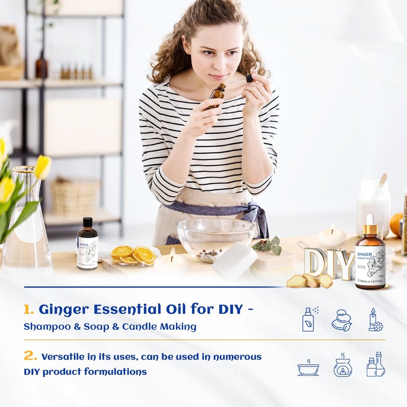 HIQILI 1 Fl Oz Ginger Oil, 100% Pure Natural Ginger