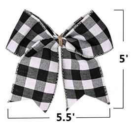 Fvviia 12 Pieces Christmas Bows Decoration Plaid Buffalo Check Bows Xmas Decorative for Holiday Tree Gift Decor-5 x 5.5 Inch (White and Black)