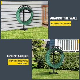 Kesfitt Garden Hose Holder Stand with Tool Storage Basket & 4 Spikes, Detachable Heavy Duty Metal Freestanding Outdoor Organizer for Lawn Yard Water Storage Rack