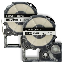 vhbw 2x Label Tape Cassette Compatible with Epson LabelWorks LW-1000P, LW-600P, LW-500, LW-400, LW-300 Label Printer, 8m x 9mm, Black on White