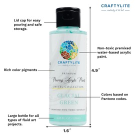 CRAFTYLITE Acrylic Pouring Paint - Pastel Colors - Set of 8 Colors - 4 fl.oz. (120ml) Bottles - Included Silicone Oil 1 fl.oz. (30ml)