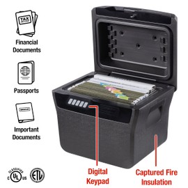SentrySafe Charcoal Gray Waterproof and Fireproof Safe, Lock Box with Keypad for Documents and Hanging File Folders, Exterior: 14.1 x 16.6 x 13.8 Inches, ‎FHW40300