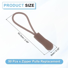 uxcell 50Pcs Zipper Pulls Replacement, Zipper Pull Cord Extender, Fix Tab Tag Extender for Luggage Backpack Jacket Handbags, 63.3mm Brown