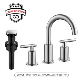 FORIOUS 2-Handle Widespread Bathroom Sink Faucet High Arc Brass 3 Holes Faucets with Pop-Up Drain, Brushed Nickel