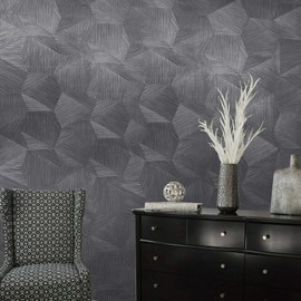 Unique Luxury Modern Charcoal Black Hexagon Triangle Lines Faux Fabric grasscloth Wallpaper Textured wallcoverings 3D Illusion