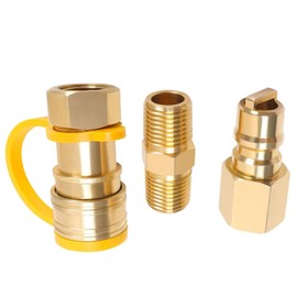 3/8" Gas Quick Connect Kit, Disconnect Connector with Male Insert Plug, 100% Solid Brass 3/8 inch Natural Gas Propane Quick Connect Adapter Disconnect Kit