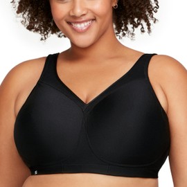 Glamorise Women's Full Figure MagicLift Plus Size Seamless Wirefree Back Close Sports Bra #1006, Black, 50DD