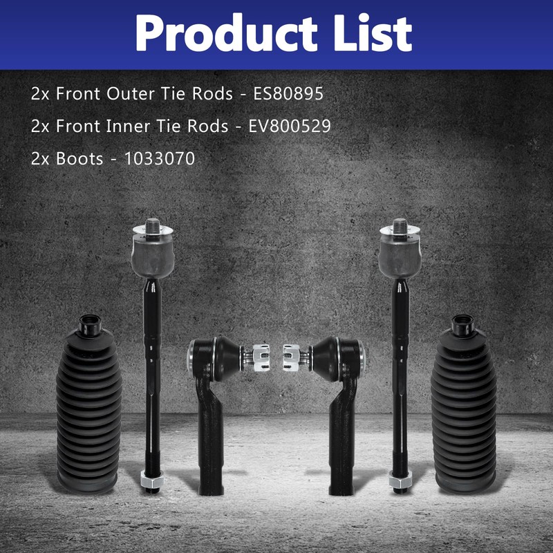 6 Pcs Tie Rod End Kit, Front Inner Outer Tie