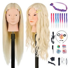 TopDirect Training Head 66cm/26 inch 70% Real Hair Cosmetology Hairdressing Mannequin Manikin Dummy Head Doll with Table Clamp Holder + Braid Set + 8 PCS Rainbow Colored Hair Extensions Wig Pieces