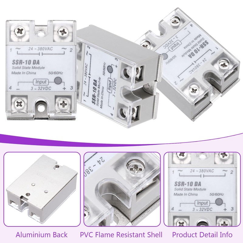 DMiotech SSR-10DA 3-32V DC Input to 24-380V AC Output Single