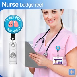 Plifal Badge Reel Holder Retractable with ID Clip for Nurse Name Tag Card Respiratory Therapy Nursing Doctor Medical Work Office Blue Alligator Clip(It Ain't Easy Being Wheezy)
