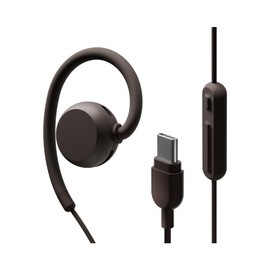 nwm MWE007 Open-Ear Earbuds, Wired Type, USB, Type-C Waterproof, IPX4, Binaural, Microphone Included, Lightweight, Doesn't Cover Ears, Dark Brown