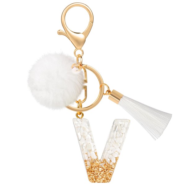 MWOOT Keyring Letter Pompom Tassels, V