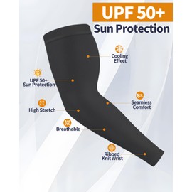Arm Sleeves for Men Women: Sleeves to Cover Arms for Tattoo Cover Up - 4 Pairs UV Sun Protection UPF 50 Cooling Sports Arm Sleeve, Sun Sleeves for Football Basketball Baseball Golf (Black)
