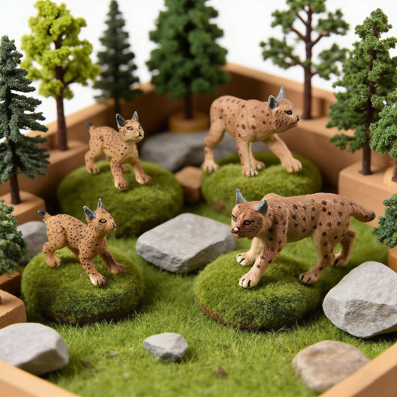Luckforest Mini Lynx Figurines, 4 Pcs Miniature Lynx Figurines Animal