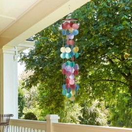 Woodstock Chimes Capiz Waterfall Wind Chime, 40" Rainbow Capiz Round Sea Shell, Handcrafted Ocean Theme Windchime for Outdoor, Patio or Garden Décor (CWH)