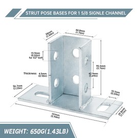 LAICCUM 4 Pack Strut Post Bases for Single Channel 1 5/8", Heavy Duty U Post Base Strut Brackets with 2 Slot Mounting Holes