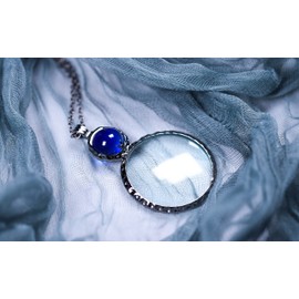 Magnifying Glass Necklace,Jiulory 10x Magnifying Glass Pendant Purple, Long Chain Glass Lens Magnifier Necklace Mama Necklace Collar for Women for Library,Reading,Zoom,Jewelry,Craft Needlework (Blue)