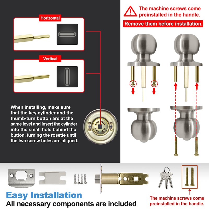 BESTTEN Keyed Entry Door Knob with Lock, Interior and Exterior
