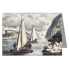 8-Ice Boat Winter Holiday Scenery on The Hudson by Currier & Ives Greeting cards In A Boxed Set