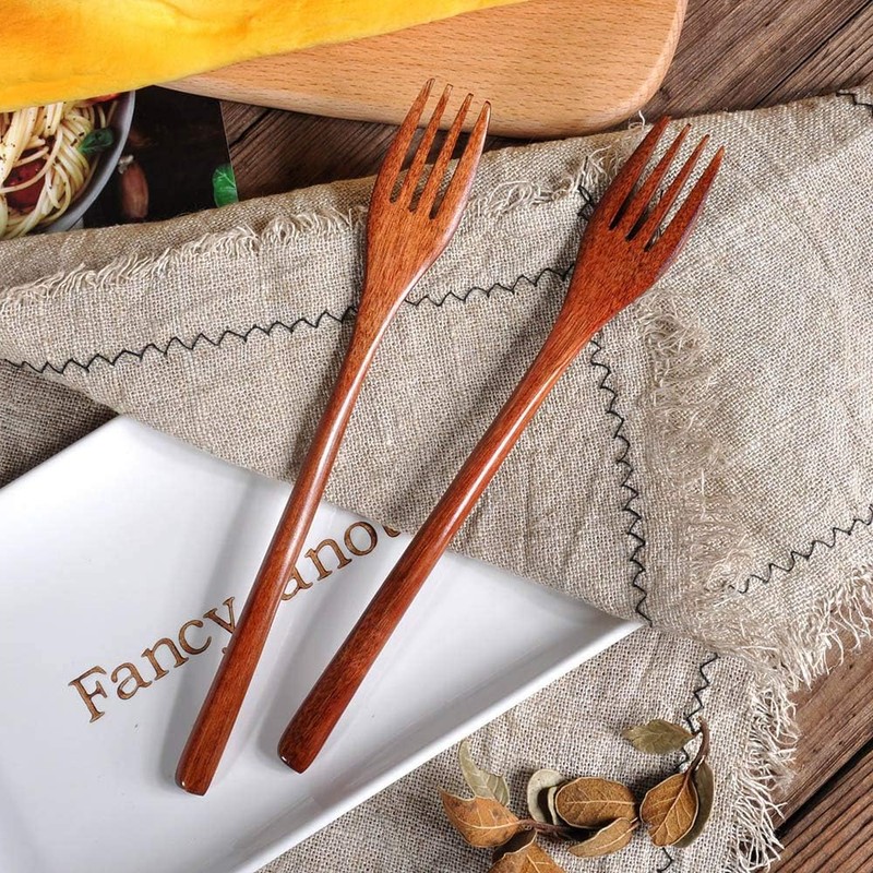 Wooden Spoon Fork Knife Eating Flatware Set Portable Utensil Set