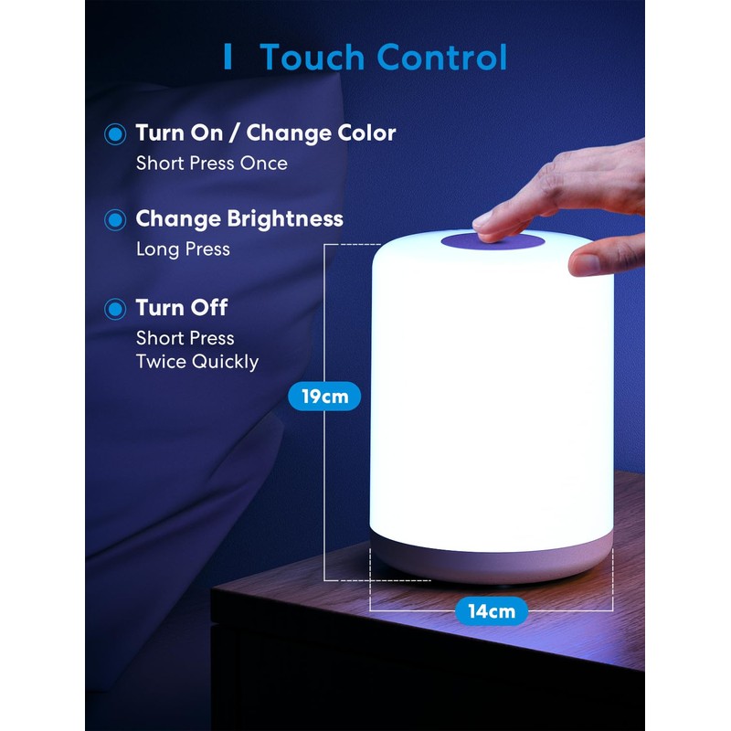 meross WLAN LED Bedside Lamp Touch Dimmable, Works with Apple
