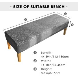 EVOLLER Velvet Embossing Dining Room Bench Cover 60 inch Long Dark Grey Stretch Seat Slipcover Rectangle for Dining Table Bench, Bedroom, Washable