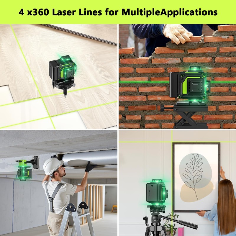 16 Line Laser Level 360 Self Leveling, 4x360°Professional 4D Green