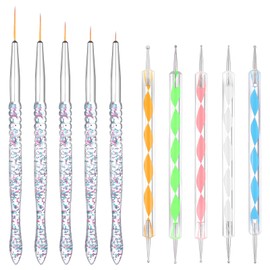 10 PCS Dotting Tools Nail Art Tool Set, 5 Pick Double-End Nail Dotting Tools and 5 Pick Nails Art Liner Painting Brushes Nails Arts Brushes Nailes Arts Design Tool for Nail-Art Design（Random Color）