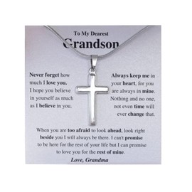 Gifts for Grandson Silver Cross Pendant Silver Chain Necklace for Men Inspirational Birthday Jewelry Gifts for Grandson from Grandma