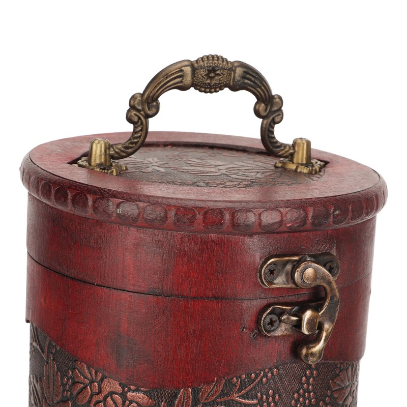 Antique Finish Wooden Wine Bottle Box Grape Pattern Artificial Leather