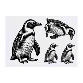 4 x 'Happy Penguin' Temporary Tattoos - Water Resistant, Skin-Safe, Non-Toxic Transfers, Mixed Sizes (TO00074696)