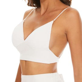 brasier de espalda baja con tiras para mujer, escote en V profundo, corte bajo, sin espalda, tirantes convertibles, tipo halter, Beige, L