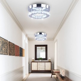 diisunbihuo Mini Crystal Chandelier Large Crystal Ceiling Light Round LED Pendant Light for Hallway Stairs (Cool White) (Round Cool White)