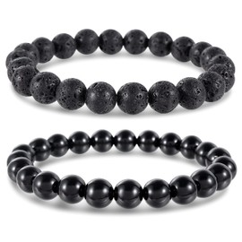 Farfume Bracelets for Women - Crystals Bracelet Women Natural Gemstones Yoga Reiki Bangle- A Set of Double Bracelets(Lava Stone Obsidian)