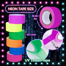 Whaline 6 Colors Neon Gaffer Cloth Tape Fluorescent Rainbow Color UV Blacklight Tape Neon Duct Reflective Tape for UV Party Theatres Staged Dark Areas(1 inch x 16.5 feet)