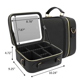 alittlepanda Black Portable Makeup Artist Organizer Case with LED Mirror, Lighted Mirror, Organized Storage for Cosmetic Brushes, Travel-Friendly Design