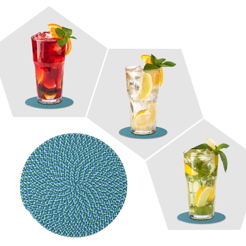 Round Natural Woven Coasters 6 - Round Braided Washable Heat