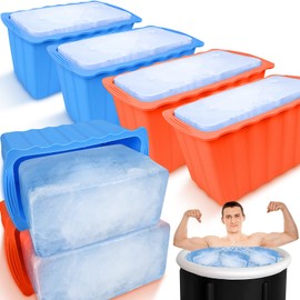 Haldane 6PCLarge Ice Cube Molds 38LB Ice Bath Water Chiller Giant Ice Block Molds Silicone Ice Block Maker For Home, Thicker Big Ice Cube Tray Reusable Athletes Cold Plunge Accessories,Blue+Orange