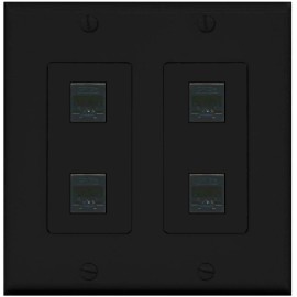 Wallplate City 4 Port CAT5E Ethernet RJ45 Wall Plate [ 2 GANG ] [ BLACK ]