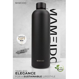 Mameido Stainless Steel Water Bottle, 500 ml, Rich Black - Leak-proof Thermos Flask, Water Bottle, BPA Free (Bisphenol A), Insulated Flask, Water Bottle Stainless Steel Coffee and Tea